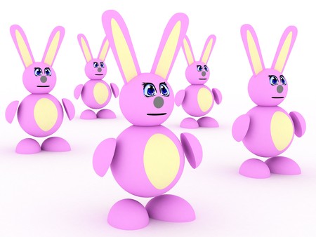 3d render of group of pink rabbits.の写真素材