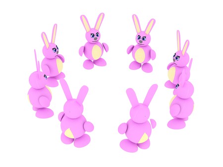 3d render of group of pink rabbits.の写真素材