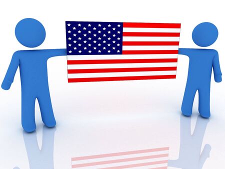 3d rendering of two persons with american flagの写真素材