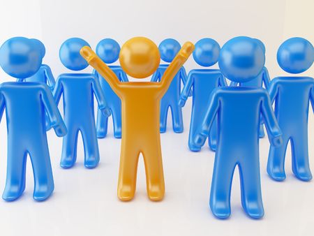 3d rendering of leader concept. Orange and blue persons.の写真素材