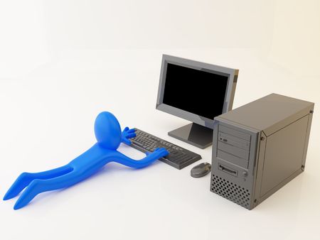 3d render of person near black computer.の写真素材