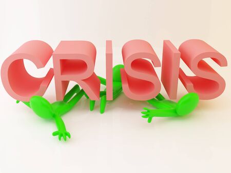 3d render of people under the text "crisis".の写真素材