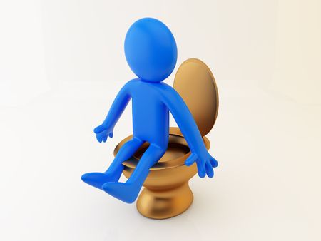 3d render of person on a gold toilet.の写真素材