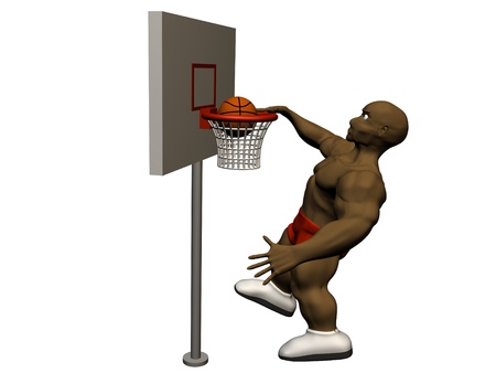3d basketball player trying to made slam dunkの写真素材