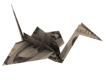 Bird made from paper. Origami. 3d render.の写真素材