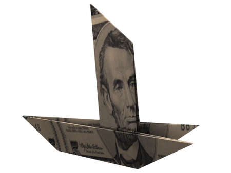 Boat made from paper. Origami. 3d render.の写真素材