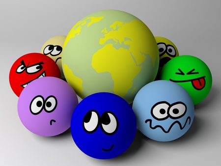 Cartoon people near the Earth. 3d render.の写真素材