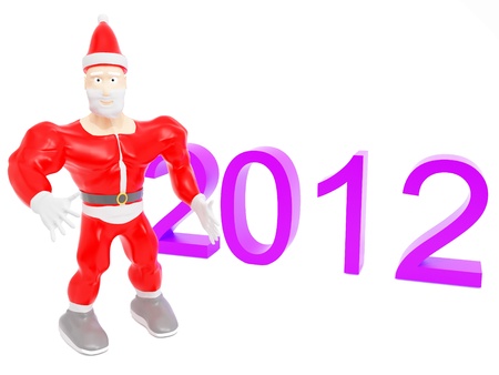 Athletic Santa Claus. Christmas. 3d render on white background.の写真素材