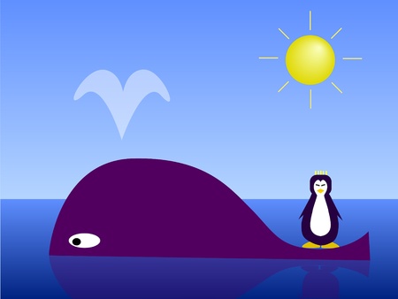 Whale and penguin friendship. Vector.のイラスト素材
