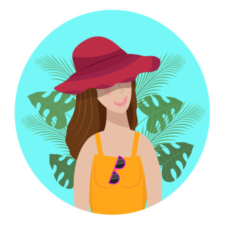 Girl in a hat, summer character, flat vector illustrationのイラスト素材