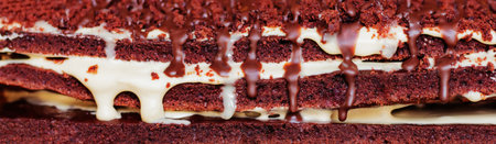 Festive layered chocolate cake with milk cream, dark chocolate cake