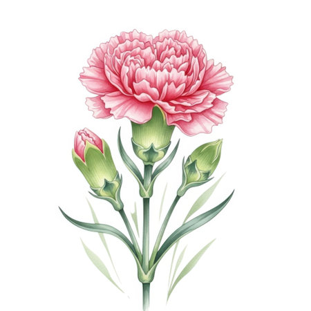 Pink carnation flower isolated on white background. Watercolor illustration.の素材