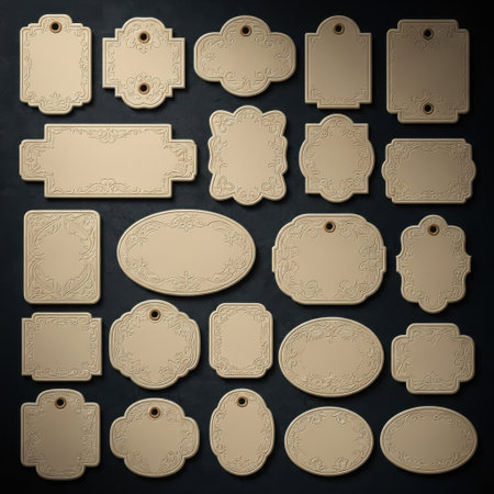 A diverse collection of unadorned kraft paper tags in various shapes and sizes. Ideal for creative projects, labeling, price tags, and adding a rustic touch to gifts.の素材