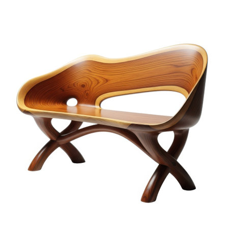 Experience the unique artistry of this sculpted wooden bench, featuring an elegant open design and a flowing curved seat, perfect for adding a touch of modern sophistication.の素材