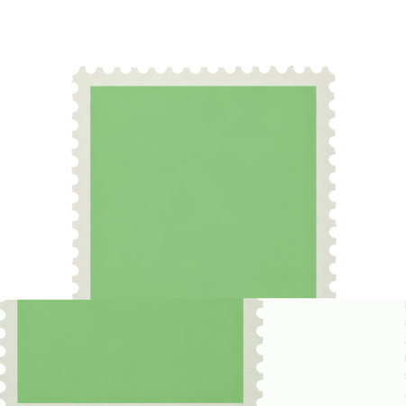 A simple green postage stamp design featuring a classic square shape and distinctive perforated edges. Ideal for adding a vintage or postal touch to various design applications and mail.の素材