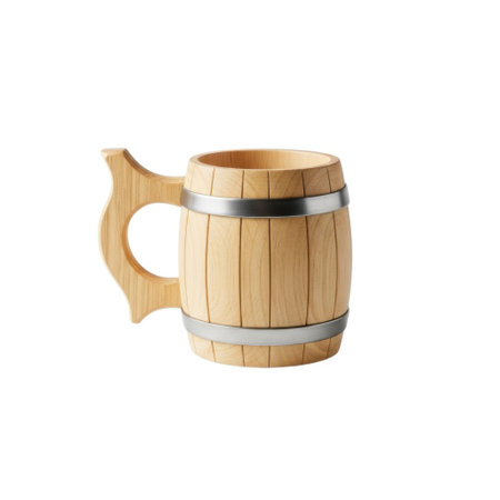 Experience traditional drinking with this finely crafted wooden beer mug. Featuring durable metal bands and a comfortable handle, it's perfect for enjoying your favorite beverages.の素材