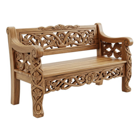 Discover this beautifully crafted wooden bench featuring detailed Celtic knot carvings. A perfect addition to any garden or patio, offering both comfort and timeless artistic appeal. Built for durability and style.の素材