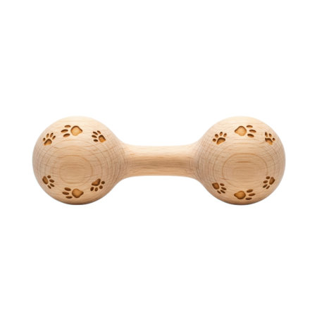 A light-colored, bone-shaped dog chew toy made of natural rubber, featuring engraved paw prints. Designed for durable pet playtime and a fun accessory for your canine companion.の素材