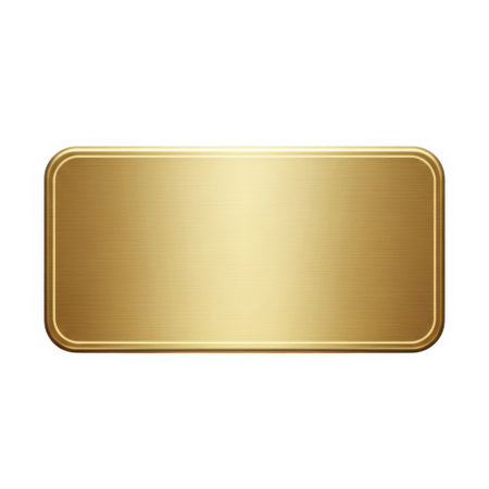 A sleek, lustrous golden rectangle shape with gently rounded corners. The surface features a subtle gradient, giving it a polished and luxurious appearance, perfect for awards or signage.の素材