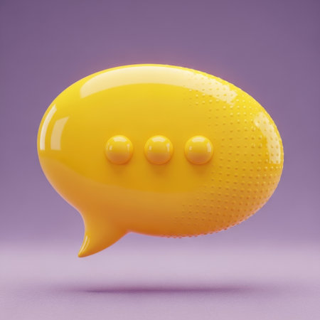 A vibrant 3D rendered yellow speech bubble icon featuring three pulsing dots, symbolizing active communication, thought process, or pending messages. Perfect for digital interfaces and modern design.の素材