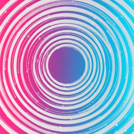 Experience the mesmerizing effect of concentric circles in a vibrant gradient of pink blue and purple. This abstract design creates a hypnotic and engaging visual experience perfect for dynamic backgrounds.の素材