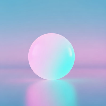 A smooth, luminous sphere dominates the frame, bathed in a gentle glow. The background transitions through soft pastel hues, creating an ethereal and calming visual.の素材