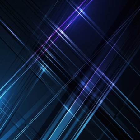 Dynamic abstract background featuring glowing blue and purple geometric lines and streaks. The energetic composition evokes a sense of speed and motion with subtle light effects and a dark, deep blue backdrop.の素材