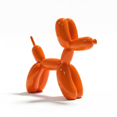 A vibrant orange balloon dog sculpture is presented isolated on a clean white background, showcasing its playful form.の素材