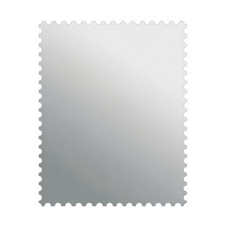 A single, empty metallic postage stamp with a perforated edge, presented on a clean white background.の素材
