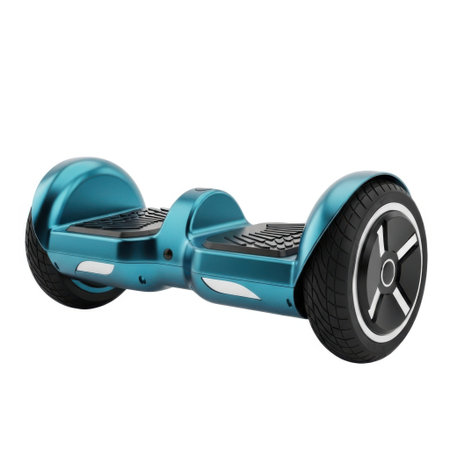 A modern teal and black patterned self balancing electric scooter with two wheels, isolated on a clean white background.の素材