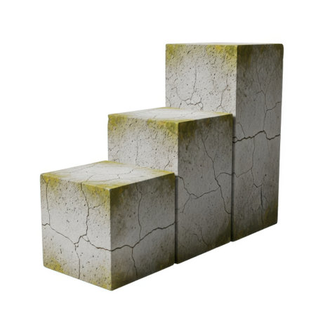 A set of three stacked stone blocks forming ascending steps, presented in isolation against a clean white background.の素材