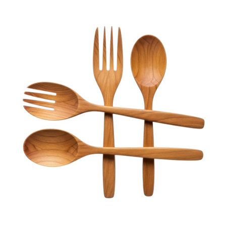 A charming set of natural wooden utensils perfect for serving salads and other dishes. This kitchen essential adds a rustic touch to any mealtime experience.の素材