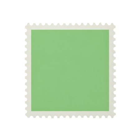 A simple green postage stamp design featuring a classic square shape and distinctive perforated edges. Ideal for adding a vintage or postal touch to various design applications and mail.の素材