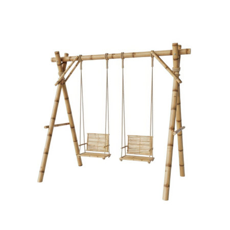 A charming and eco-friendly bamboo swing set featuring two seats, perfect for adding a touch of nature to any backyard or garden. Ideal for outdoor play and creating lasting memories.の素材