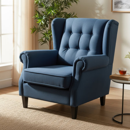 Experience ultimate relaxation in this elegant deep blue tufted wingback chair. Its plush upholstery and classic design make it a stylish and comfortable addition to any room.の素材