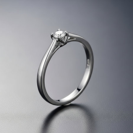A close-up view of a beautifully crafted sterling silver ring featuring a sparkling solitaire diamond. This elegant piece offers timeless sophistication and is perfect for any occasion.の素材