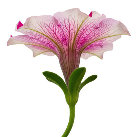 A single, delicate light pink flower with intricate veining is presented in isolation, showcasing its natural beauty and botanical details.の素材