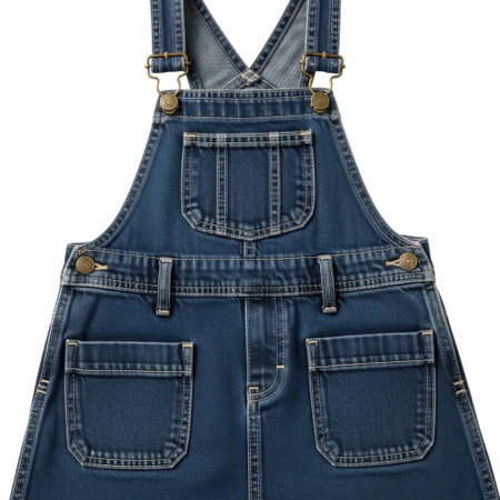 Comfortable and durable blue denim overalls for babies. Features a classic design with a bib pocket, side pockets, and adjustable straps for a perfect fit. Ideal for playtime and everyday wear.の素材