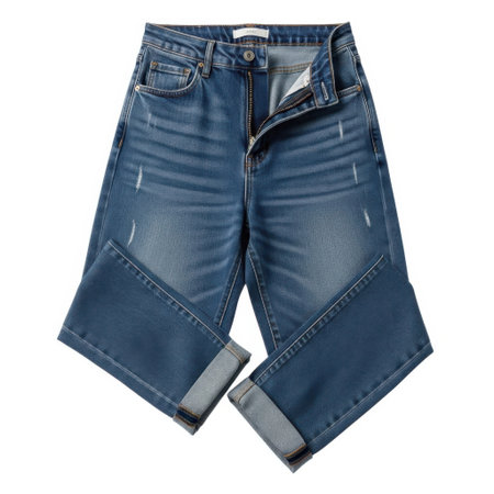 Discover these fashionable blue denim shorts featuring a relaxed fit and stylish rolled cuffs. Perfect for warm weather, offering a blend of comfort and modern street style.の素材