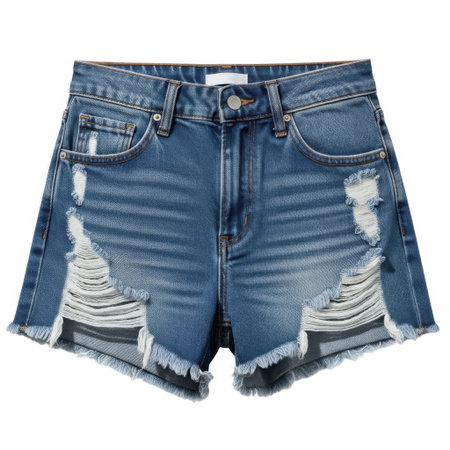 Discover these chic distressed denim shorts featuring a flattering fit and trendy ripped detailing. Perfect for a casual yet stylish summer look, easily paired with your favorite tops.の素材