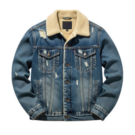 Embrace cool-weather style with this men's denim jacket. Featuring a cozy sherpa lining and a fashionable distressed blue wash, it's perfect for layering and everyday wear.の素材