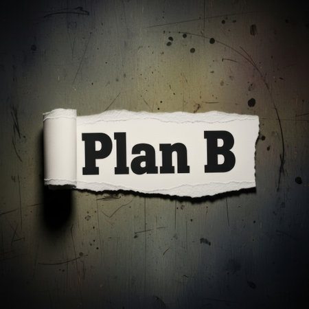 A piece of torn paper with the bold text 'Plan B' is presented against a textured, dark background.の素材