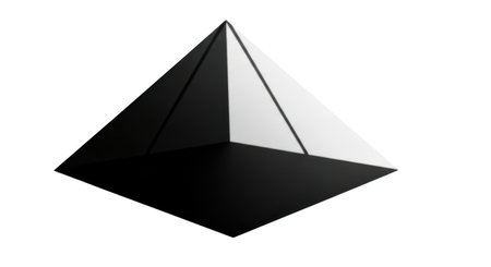 A sharp, modern pyramid with alternating black and white triangular faces, presented cleanly isolated on a white background.の素材