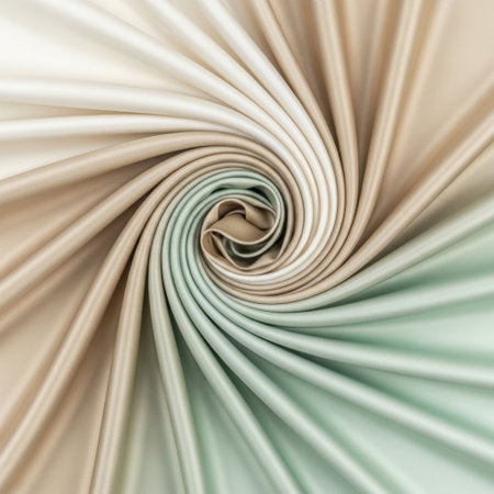 An abstract close-up of a fabric swirl displaying a beautiful blend of pastel colors. The smooth, flowing texture creates a sense of elegance and calm, perfect for design projects.の素材