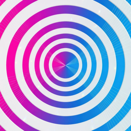 A mesmerizing abstract design featuring concentric circles that transition from a vibrant pink to a cool blue gradient. The pattern creates a sense of depth and movement, perfect for dynamic visual projects.の素材