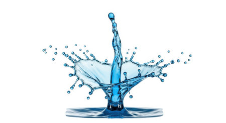 A vibrant blue water splash captured in motion, forming an abstract sculpture against a clean white background.の素材