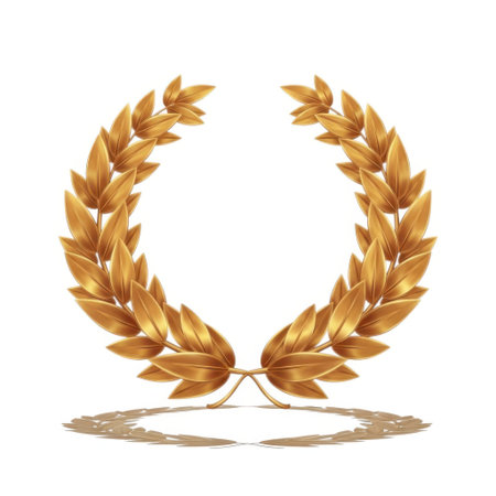 A radiant golden laurel wreath casting a subtle shadow, representing triumph and honor.の素材