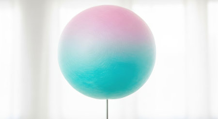 A single, fluffy cotton candy confection with a gradient of pink and teal colors, presented on a white background.の素材