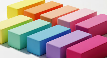 A collection of rectangular blocks in various pastel shades, neatly arranged and isolated on a clean white background.の素材