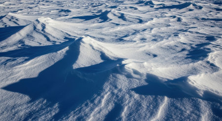 Abstract patterns of light and shadow on wind-sculpted snowdrifts, showcasing the dynamic beauty of winter landscapes.の素材